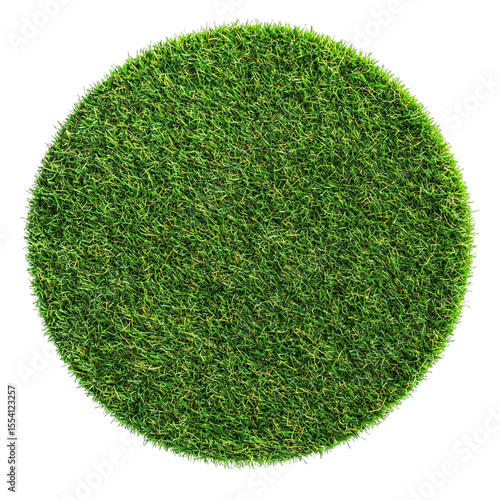 round artificial grass field on the stage isolated on transparent background