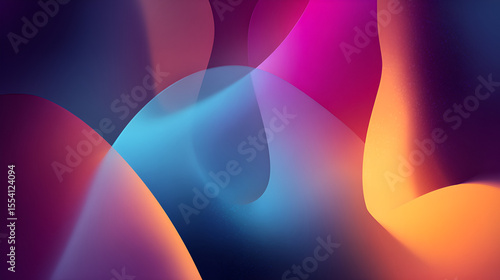 Abstract colorful layered shapes with translucent gradients of blue orange pink and purple