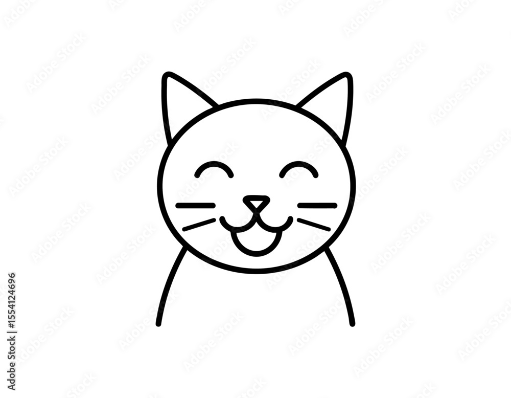 Obraz premium 可愛圓滑貓咪簡單黑白線條頭像,logo 604255