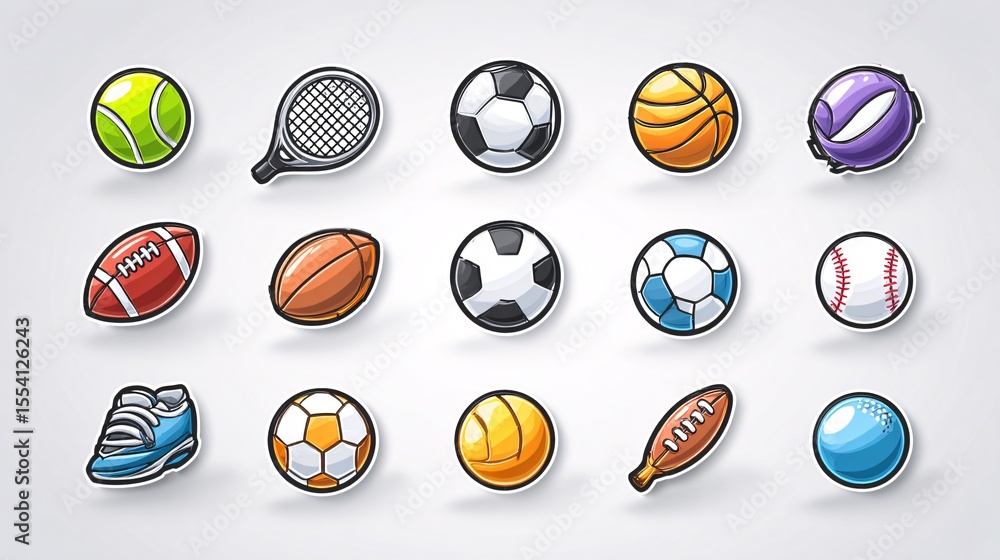Fototapeta premium Exciting sports icons collection digital artwork varied sports clean background creative style