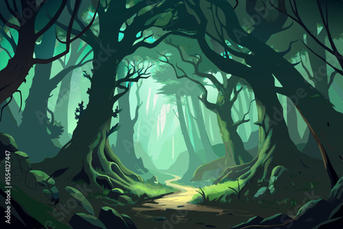 Enchanted Forest Path A Serene Journey Through Verdant Trees and Mystical Light Inviting Exploration and Wonder with its Lush Greenery and Tranquil Atmosphere a Pathway