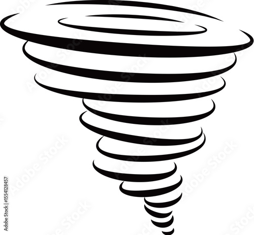 A dynamic black outline icon of a swirling tornado or whirlpool, composed of multiple concentric elliptical lines decreasing in size towards the bottom.