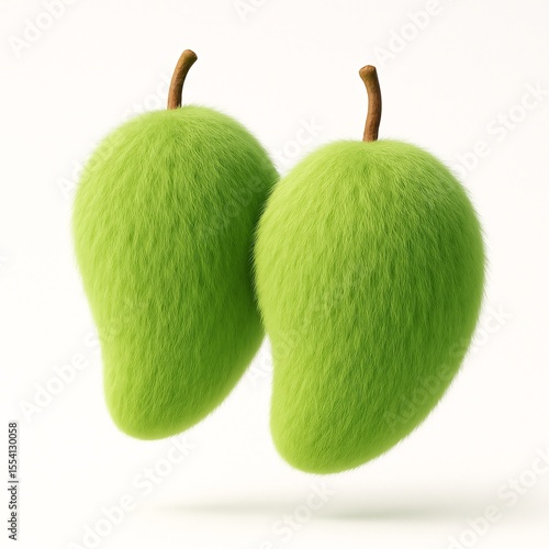Two green mangoes with a hairy surface