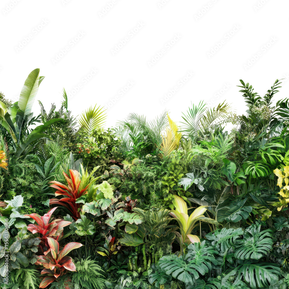 Fototapeta premium Lush Tropical Greenery Vibrant Foliage Exotic Plants isolated on a transparent background