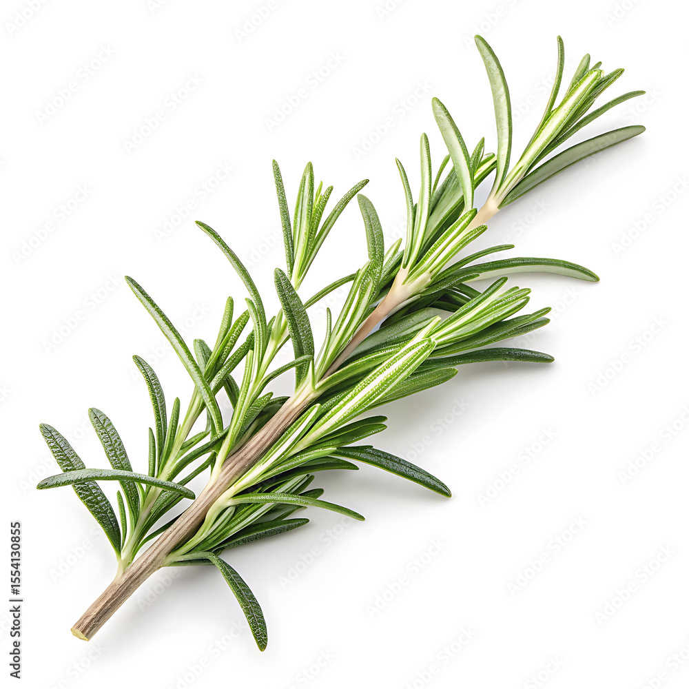 Fototapeta premium A fresh Rosemary is centrally displayed on a pure white background.