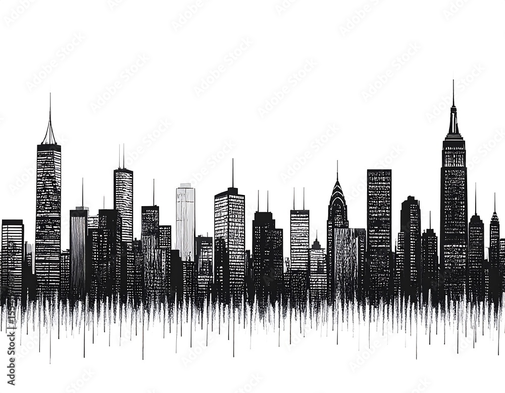 Naklejka premium Monochrome cityscape skyline