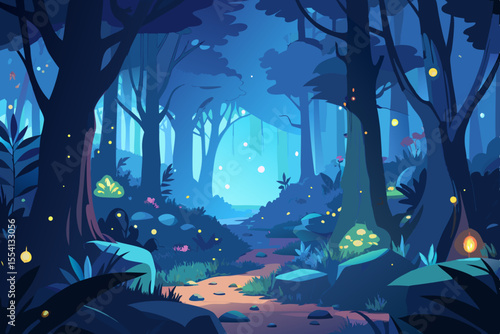 Enchanted Forest Path at Night magical forest path glows with fireflies night enchanted forest night forest fireflies glowing forest magical forest fantasy forest path the