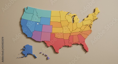 Colorful Puzzle Map of the United States Shows Regional Diversity