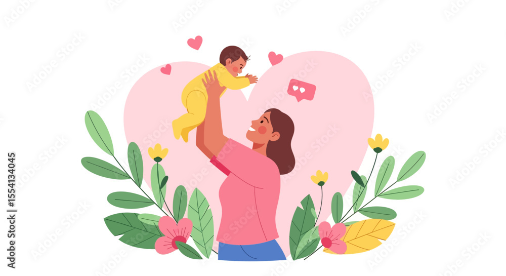 Adobe Illustrator artwork vector illustration of a loving mother gently lifting her baby, a tender moment perfect for family, childcare, and maternity themes. Adobe Illustrator artwork vector illustration of a loving mother gently lifting her baby, a tender moment perfect for family, childcare, and maternity themes.