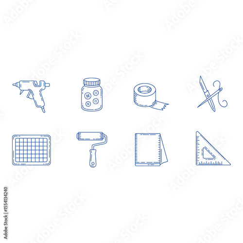 Craft themed icons in a simple line drawing style isolated on white