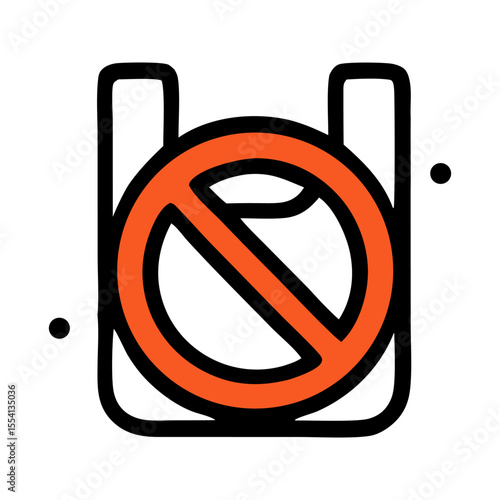 Single use plastic bag with a red prohibition symbol, ideal for environmental concepts, pollution awareness campaigns, and ecofriendly designs