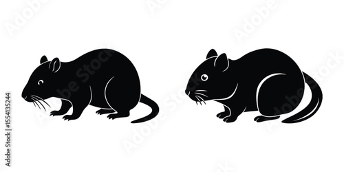 Hamster Sniffing Ground Flat Silhouette on White Background