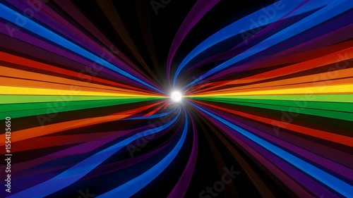 Colorful Rainbow Spectrum Lines Converging in Symmetrical Abstract Composition on Black Background