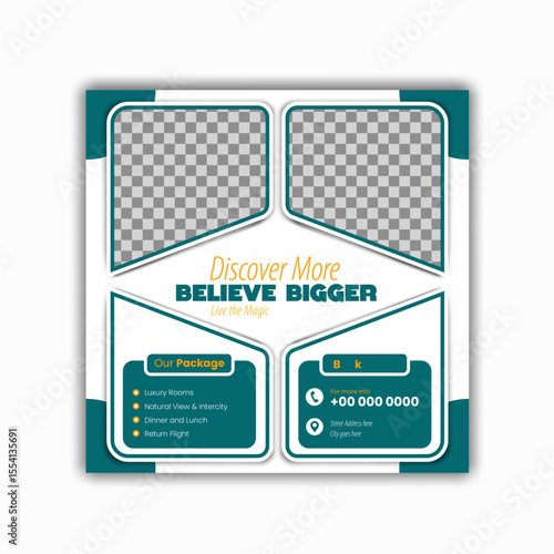Holiday Social media post design template,   holiday package trip and travel advertisement, business promotion theme with fresh design, adventure post template, 