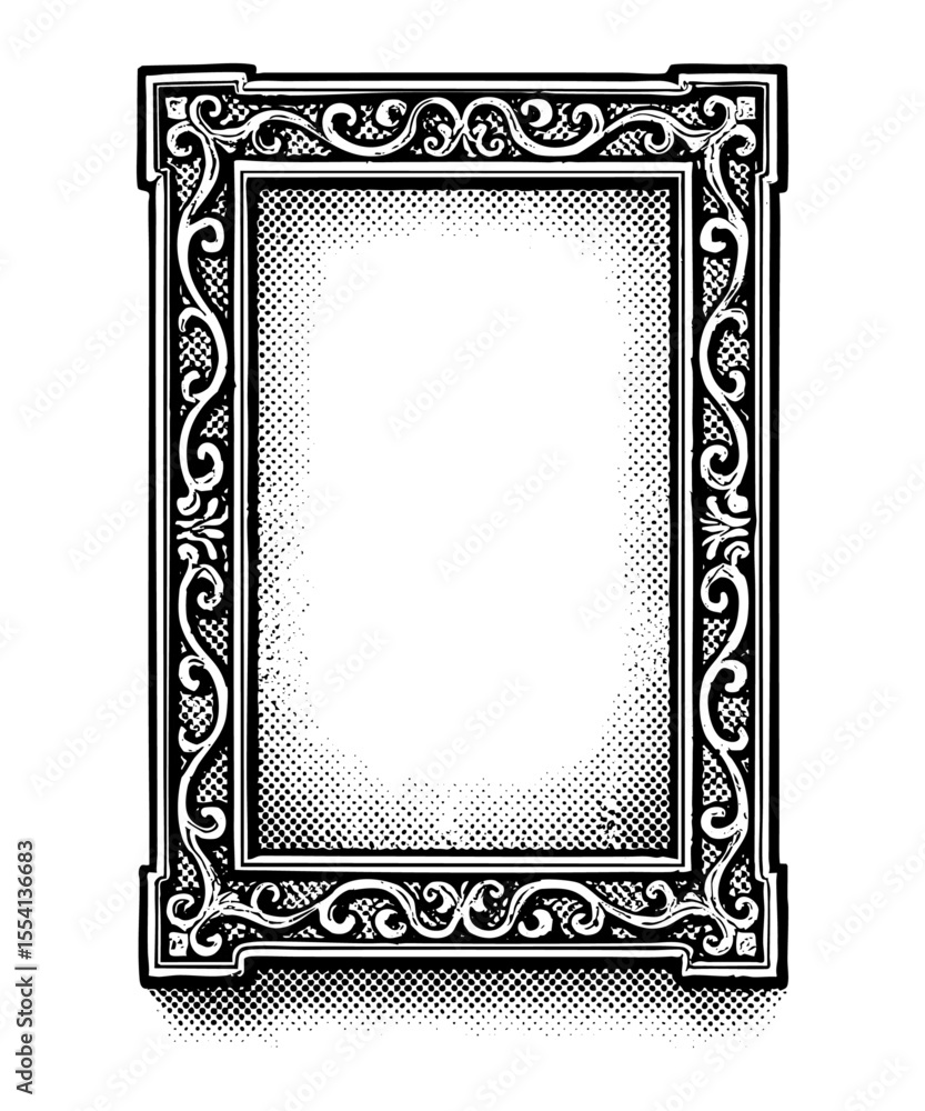 Obraz premium Ornate Rectangular Vintage Frame - Halftone Engraving Style