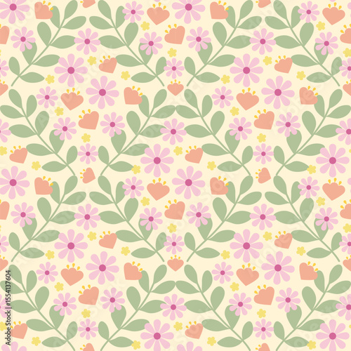 Wallpaper Mural Beautiful colorful flower and leave seamless pattern.Abstract background surface texture background.Nature botanical nordic folk illustration.Vintage design for fabric,summer, spring,celebration,decor Torontodigital.ca