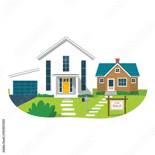 Two houses for sale in a suburban neighborhood
