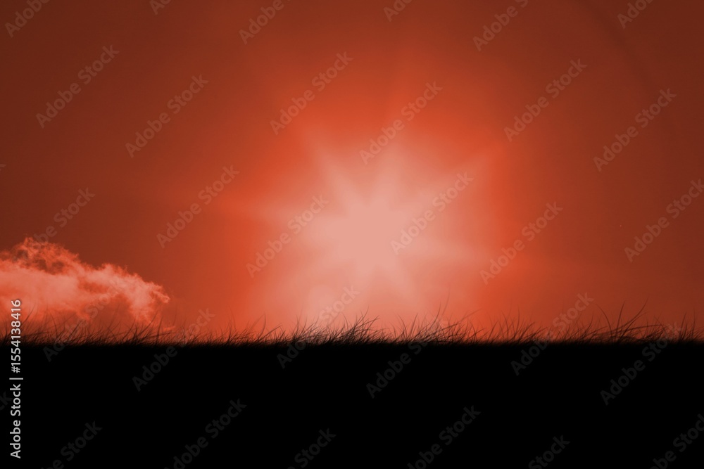 Obraz premium Digitally generated Red sky over grass