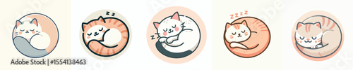 Fotografía Kawaii Sleeping Cat Collection - Cute Round Cartoon Kitten Clipart for Stickers
