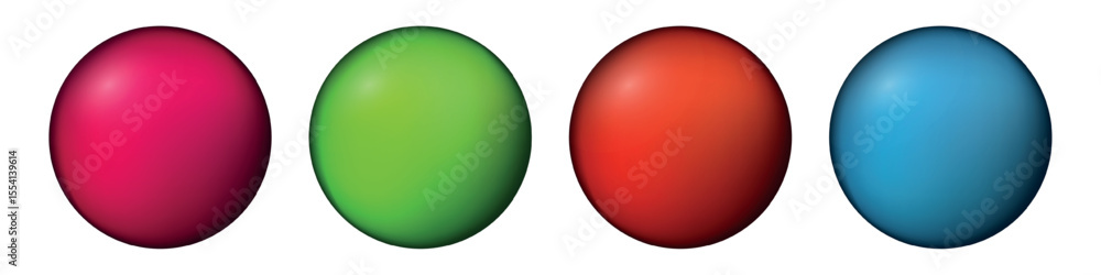 Obraz premium Set with glass colorful balls. Glossy realistic ball, 3D abstract vector illustration highlighted on a white background. Big metal bubble with shadow.