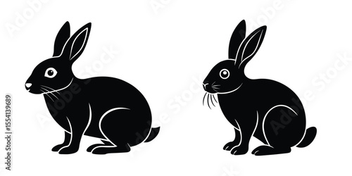 Rabbit Twitching Nose Flat Silhouette on White Background