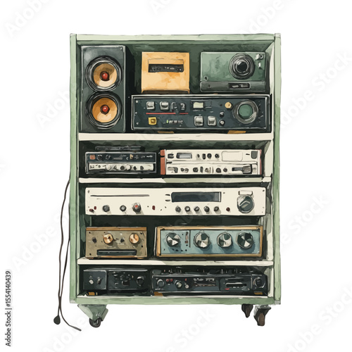Audio Rack, watercolor vector, isolated on a white background.