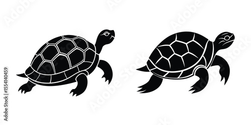 Turtle Retracting Limbs Flat Silhouette on White Background