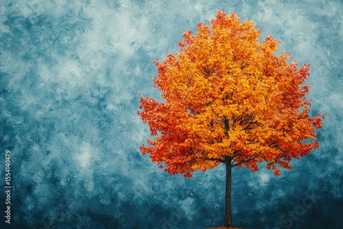 Autumnal solitary tree against a textured backdrop