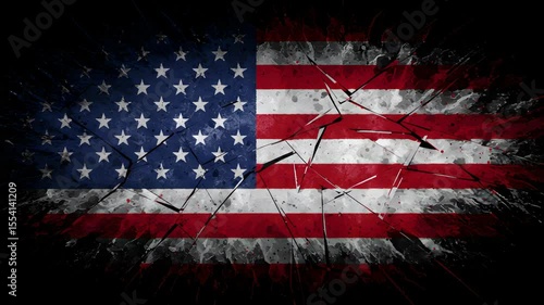Wallpaper Mural Distressed American Flag with Shattered Glass Effect on Black Backdrop Torontodigital.ca
