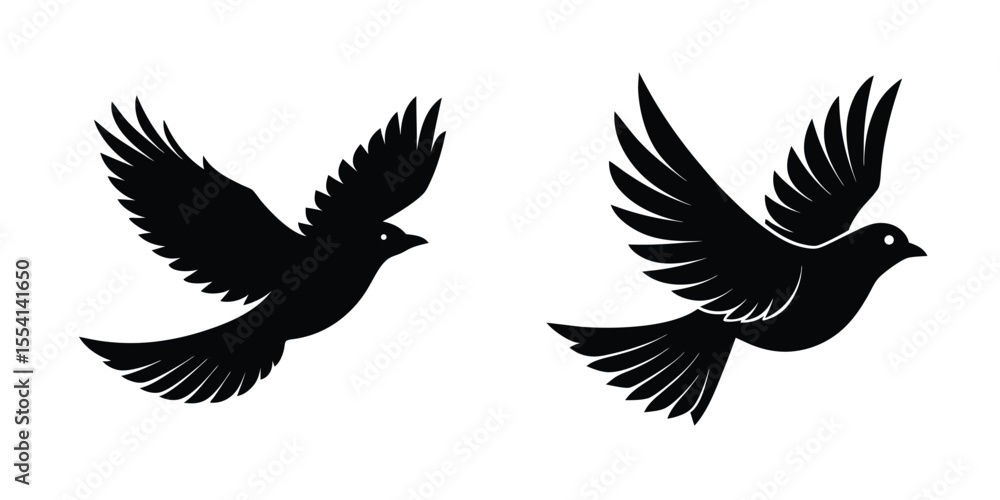 Fototapeta premium Bird Soaring Upward Flat Silhouette on White Background