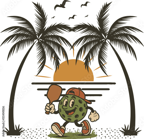 Pickleball walking on the with a bat hand a cap on his head