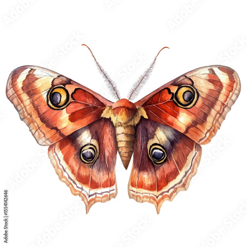 watercolor vector of Atlas Moth, isolated on a white background.