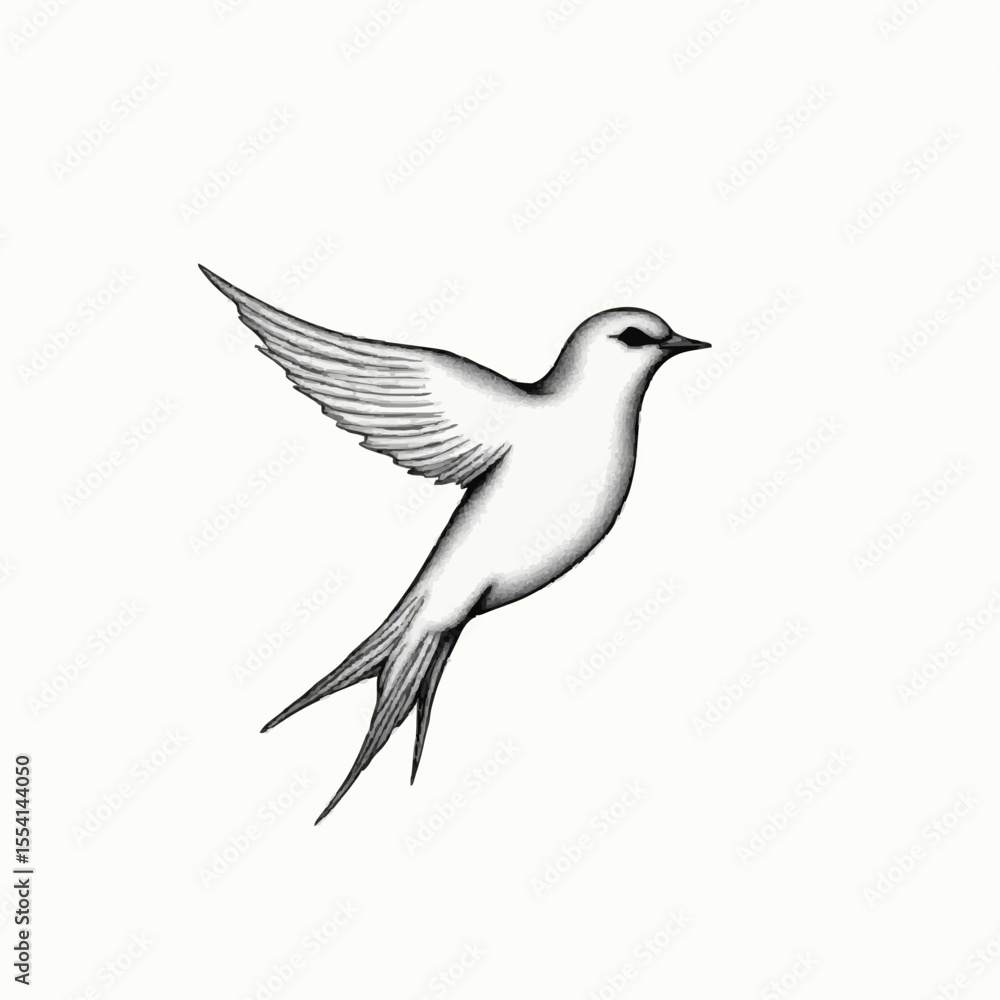 Fototapeta premium a graceful swallow in flight, showcasing its sleek wings, delicate tail feathers, and minimalist design. Ideal for nature enthusiasts, the high-quality illustration captures subtle motion,