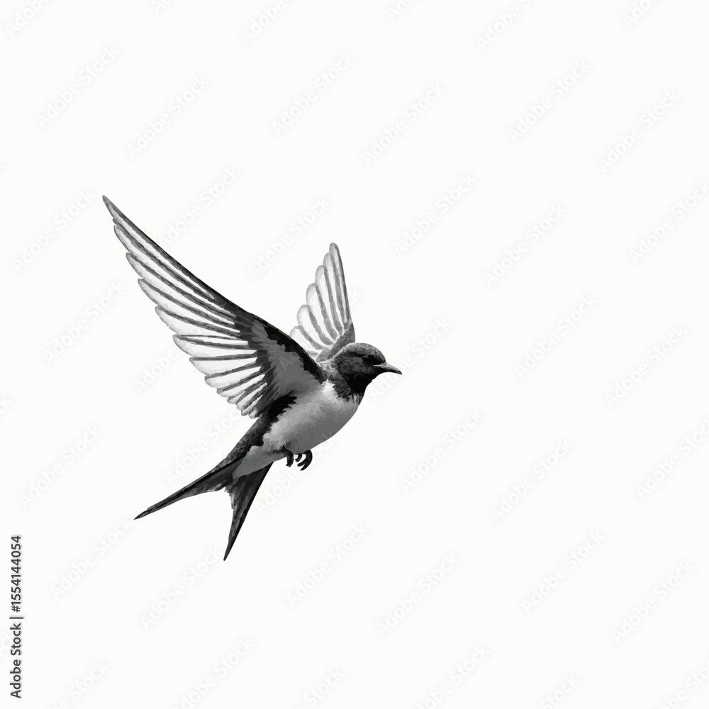 Fototapeta premium a swallow in dynamic flight, highlighting its sleek wings, forked tail, and bold contrast. Perfect for nature lovers, the high-quality design captures motion and elegance