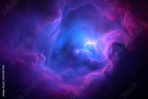 Vibrant blue and purple nebula with glowing light and distant stars in deep space