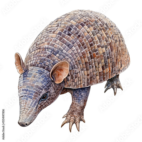 watercolor vector of Armadillo Close Up, isolated on a white background.