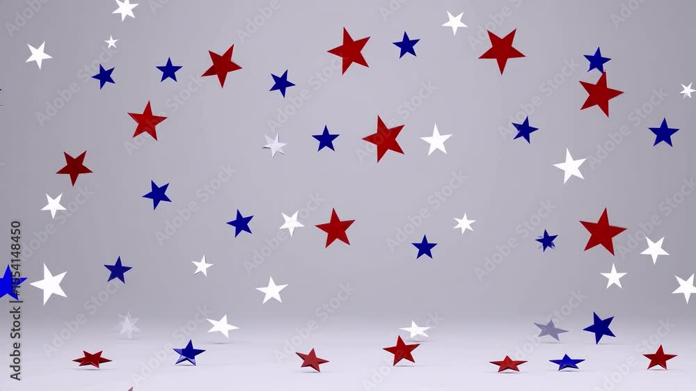 Vibrant red, white, and blue stars midair rotation creating dynamic spiral patterns