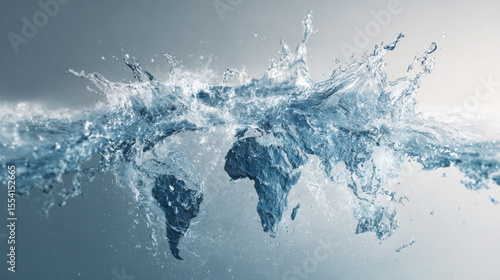 World Water Day, a world map splashing water symbolizes the idea of ​​water around the world.