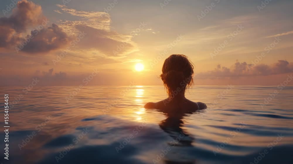 Woman in ocean at sunset Woman in ocean at sunset