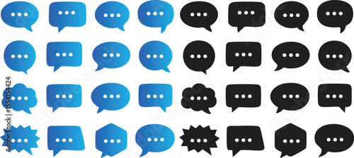 dialogue box silhouette vector set peech Bubble Icon Set, Chat Message Symbol Collection, Blue and Black Communication Bubble Shapes, Social Media, Vector Illustration