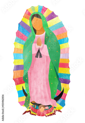 Beautiful girl lady Mary Guadalupe with floral designe.