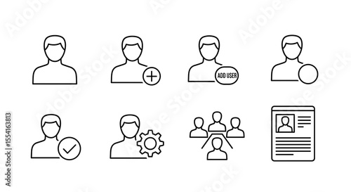 A collection of user icons depicting various actions and representations of individuals and groups
