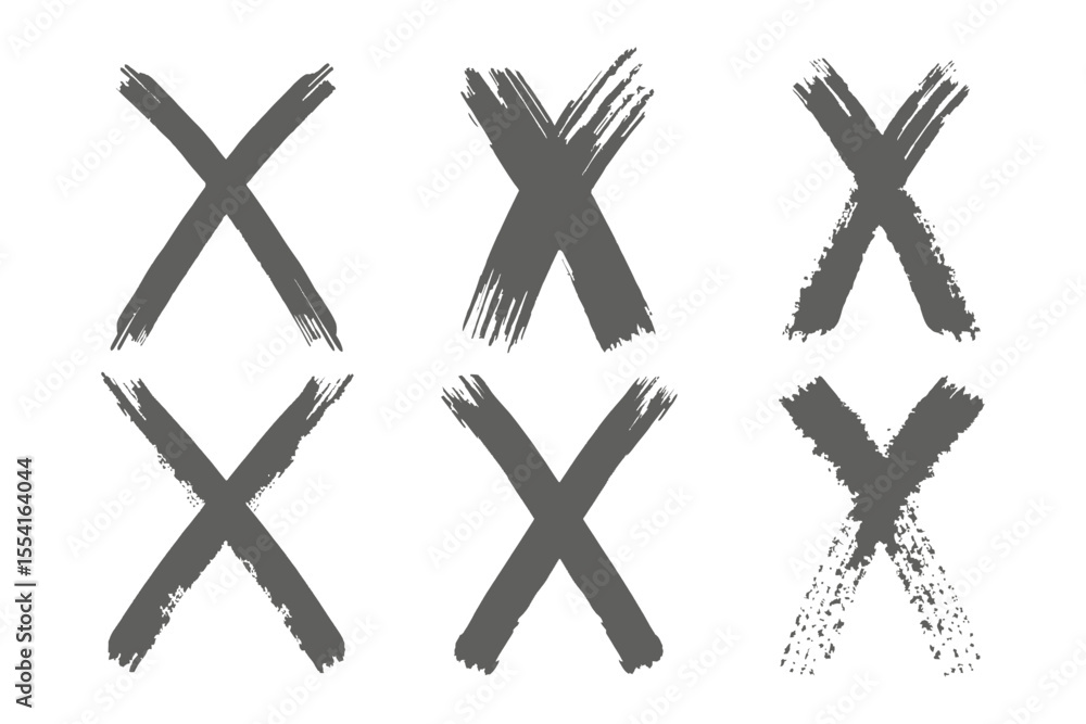 Brushstroke X Marks: A set of six hand-painted Brushstroke X Marks: A set of six hand-painted