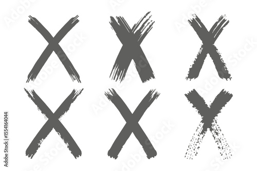 Brushstroke X Marks: A set of six hand-painted "X" marks, rendered in dark gray brushstrokes, conveying rejection, error, or selection with a striking, artistic flair.