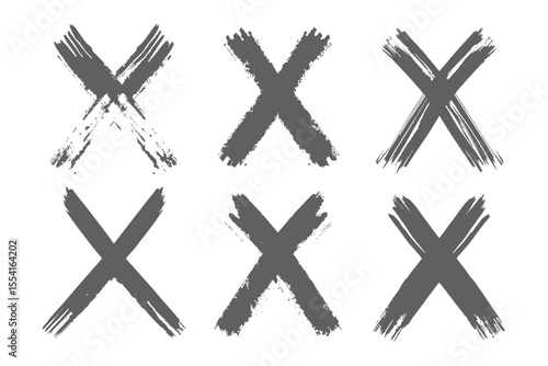 Marked Choice: a set of six distinct "X" marks, each crafted with a brush stroke. This abstract image hints at selections, erasures, or errors. The marks, vary in texture.
