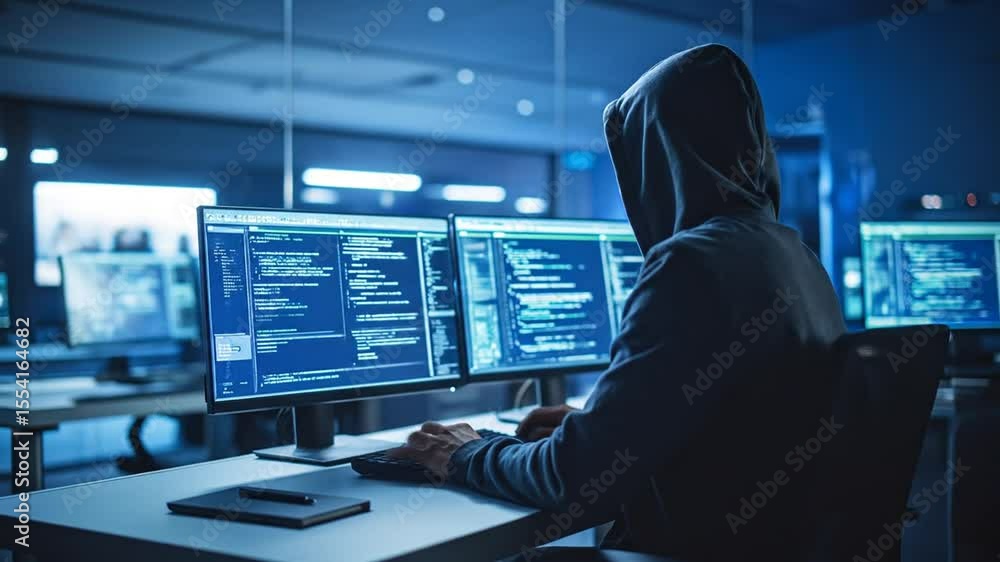 Anonymous Hacker Coding on Computers in Dark Room - Cyber Security Professional Anonymous Hacker Coding on Computers in Dark Room - Cyber Security Professional