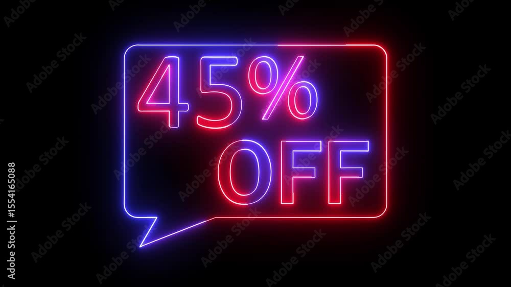 45% percent OFF text icon animation glowing neon red and blue color price tag special offer business banner sign clip art template signboard poster shop store discount sign symbol on black background 45% percent OFF text icon animation glowing neon red and blue color price tag special offer business banner sign clip art template signboard poster shop store discount sign symbol on black background