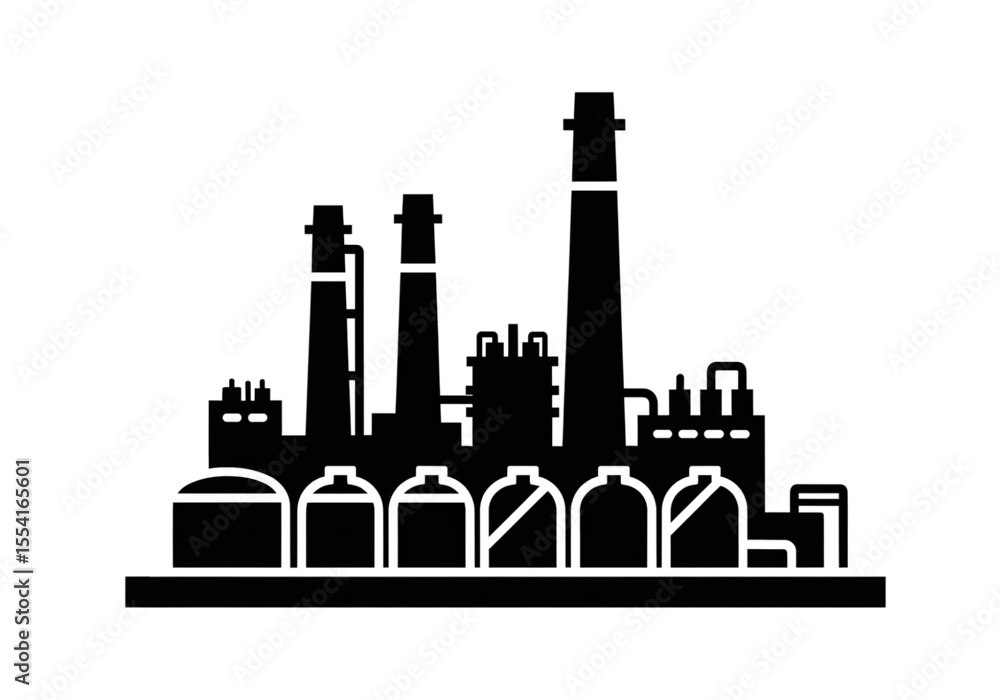 Fototapeta premium Industrial Power Plant Silhouette Icon of Manufacturing and Energy Production