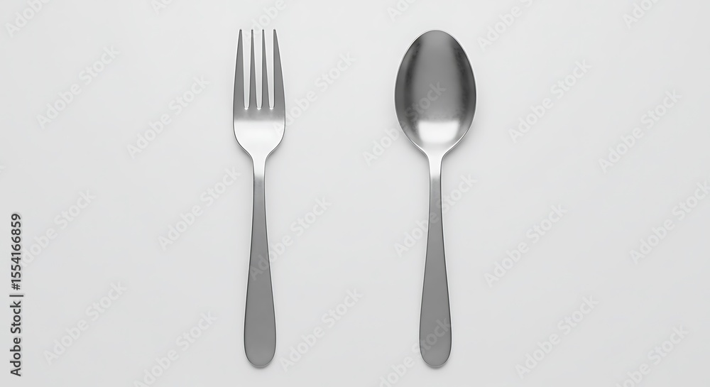 Silverware Minimalism: Fork and Spoon on White Silverware Minimalism: Fork and Spoon on White