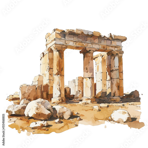 watercolor vector of Ancient Ruins, isolated on a white background.